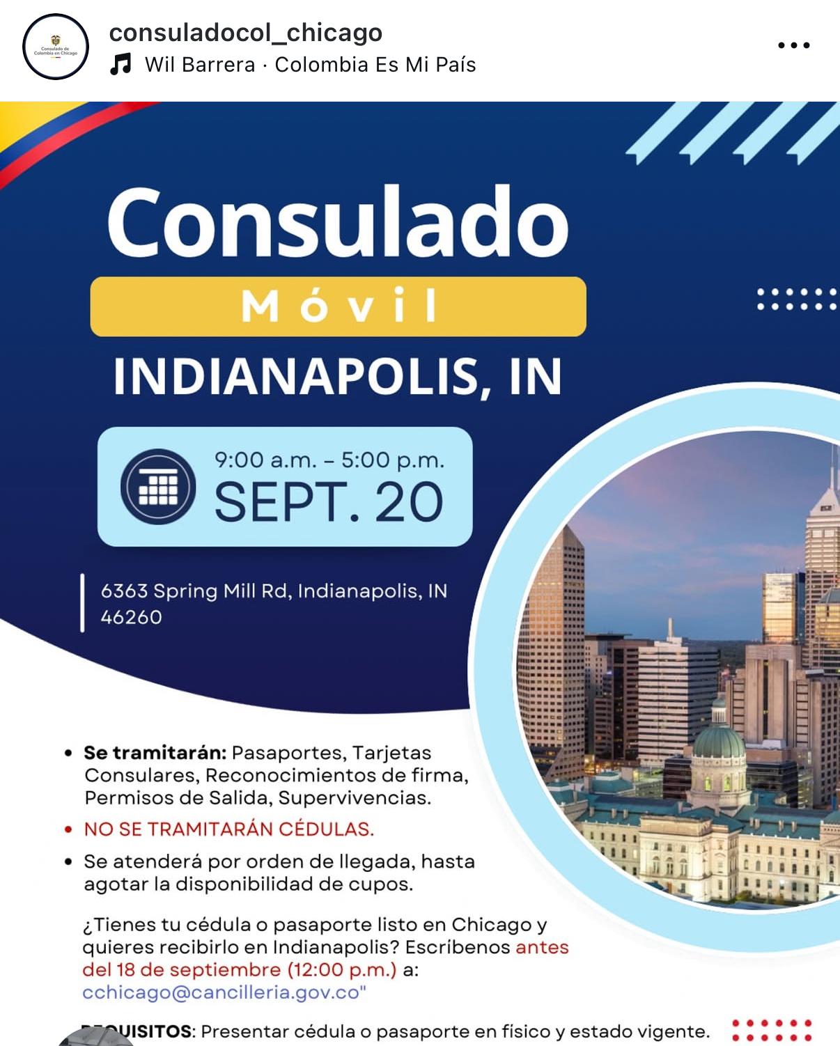 Consulado Móvil en  Indianapolis, Indiana, 20 de septiembre de 2025,6363 Spring Mill Road, Indianapolis, Indiana 46260  
