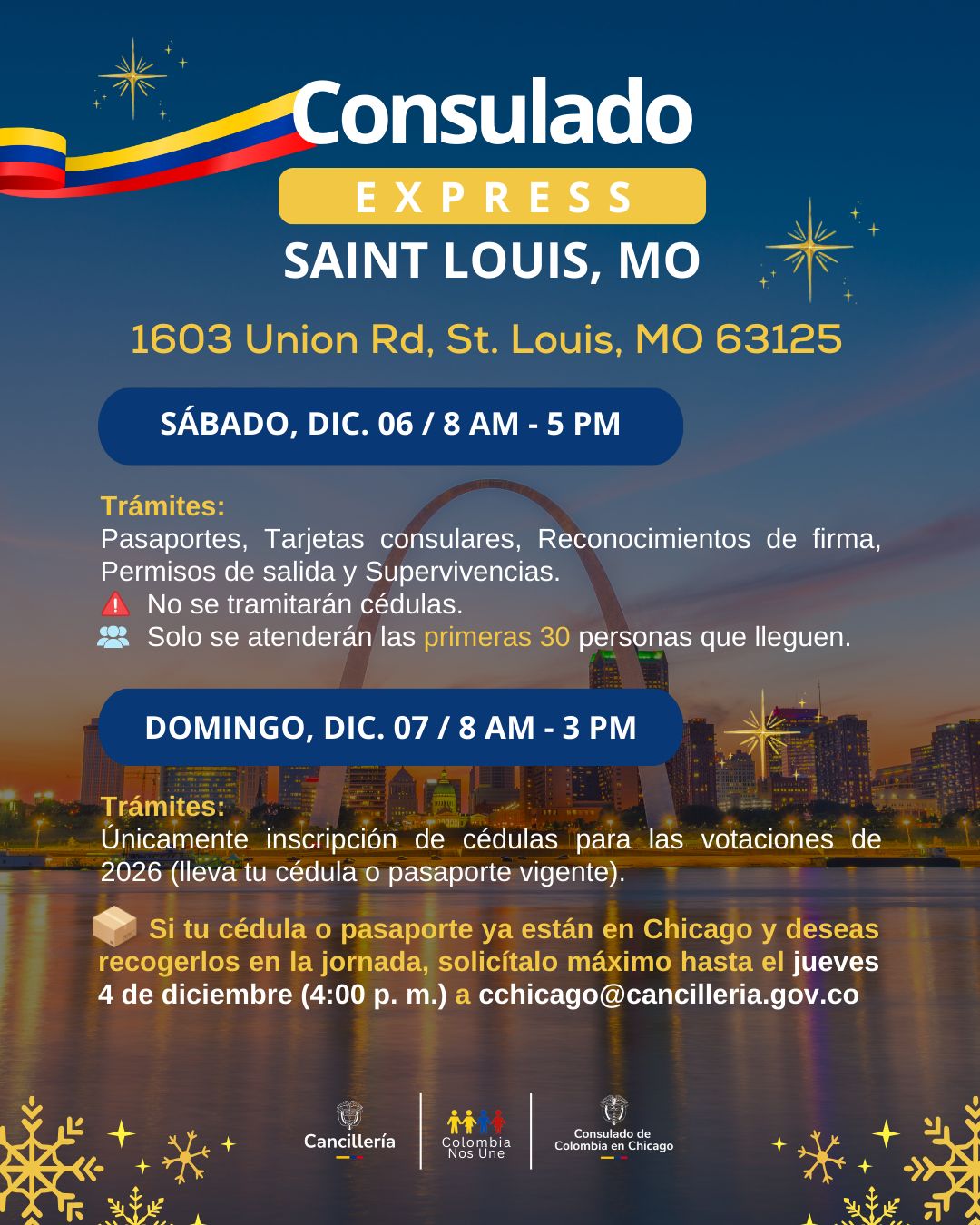 Jornada de Consulado Express en Saint Louis, Missouri los días 6 y 7 de diciembre de 2025