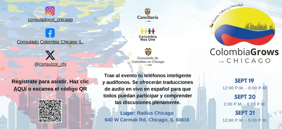 Consulado de Colombia en Chicago realizará el encuentro: “Colombia Grows in Chicago”, del 19 al 21 de septiembre, con el presidente Gustavo Petro, los ministros de Relaciones Exteriores, Medio Ambiente y otros altos dignatarios